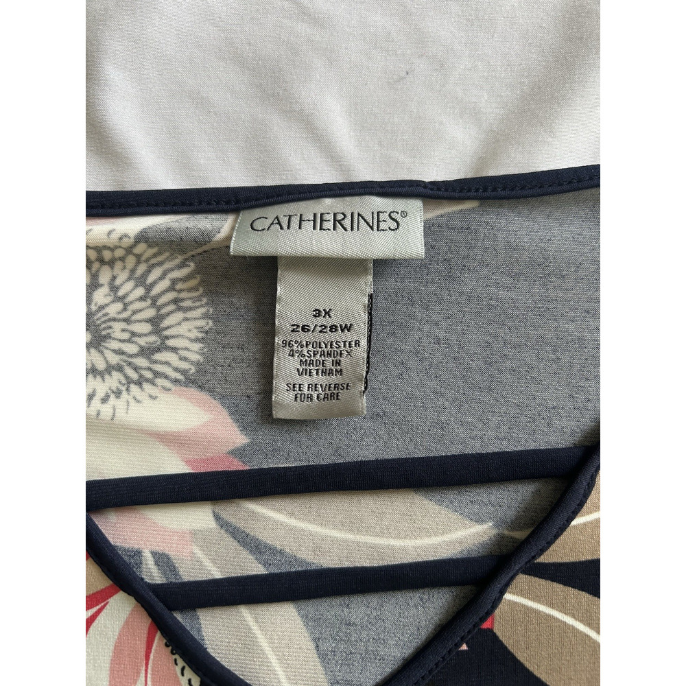 Catherines Tropical Floral Stretch Blouse Womens Size 3X Blue Classic Comfort - Picture 4 of 8